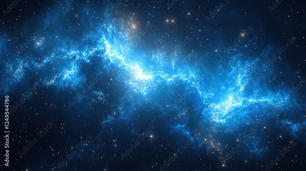 Fototapeta premium Cosmic Nebula Glowing blue gas clouds in space, stars backdrop; science, astronomy