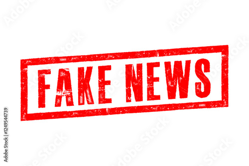 Red “Fake News” stamp on a white background, symbolizing misinformation or false reports.