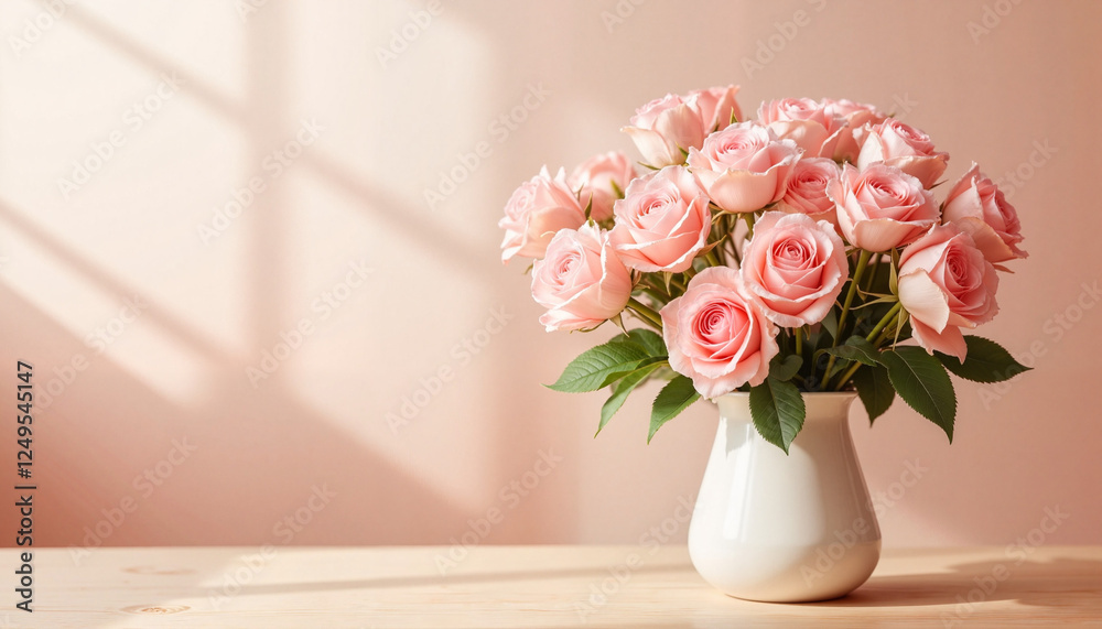 Elegant pink roses bouquet in cozy indoor setting, celebration of beauty Elegant pink roses bouquet in cozy indoor setting, celebration of beauty