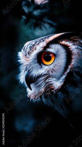 Majestic owl in dark forest wildlife nighttime close-up nature's beauty photo