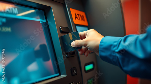 Obraz na płótnie ATM Cash Withdrawal – Secure Banking Transactions with Debit and Credit Cards, ATM transaction, banking security, debit card usage, credit card ATM, secure banking, digital transaction. w salonie