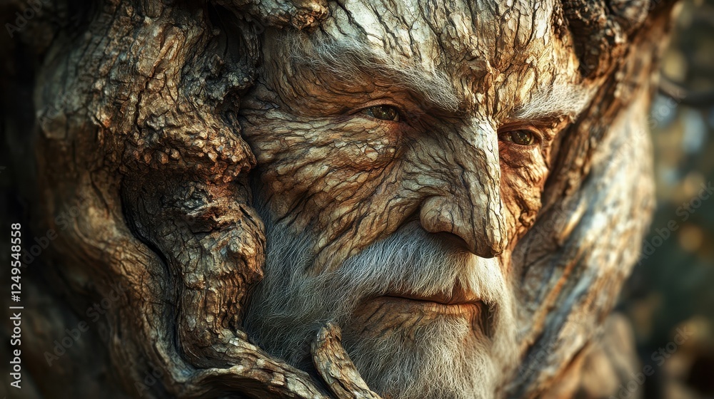Face of an old wise treant with bark skin Face of an old wise treant with bark skin