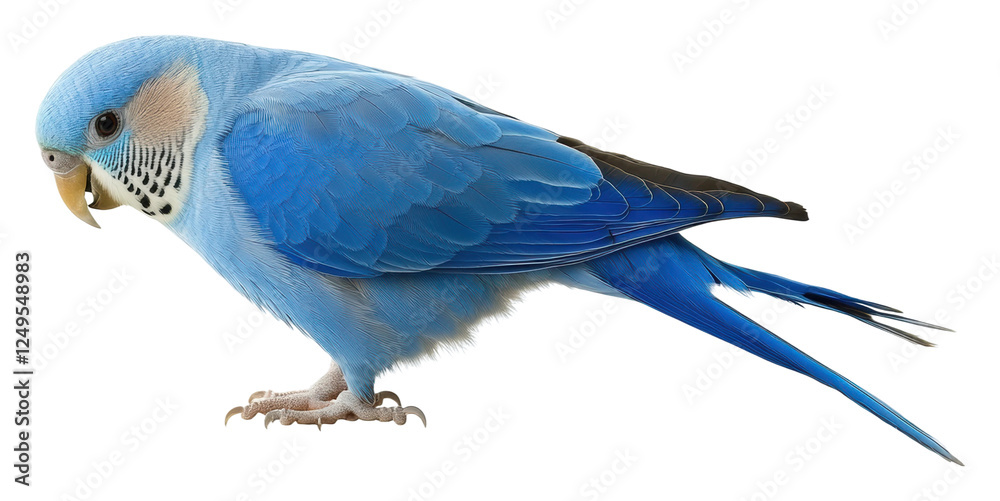Fototapeta premium Colorful blue budgerigar standing on a surface