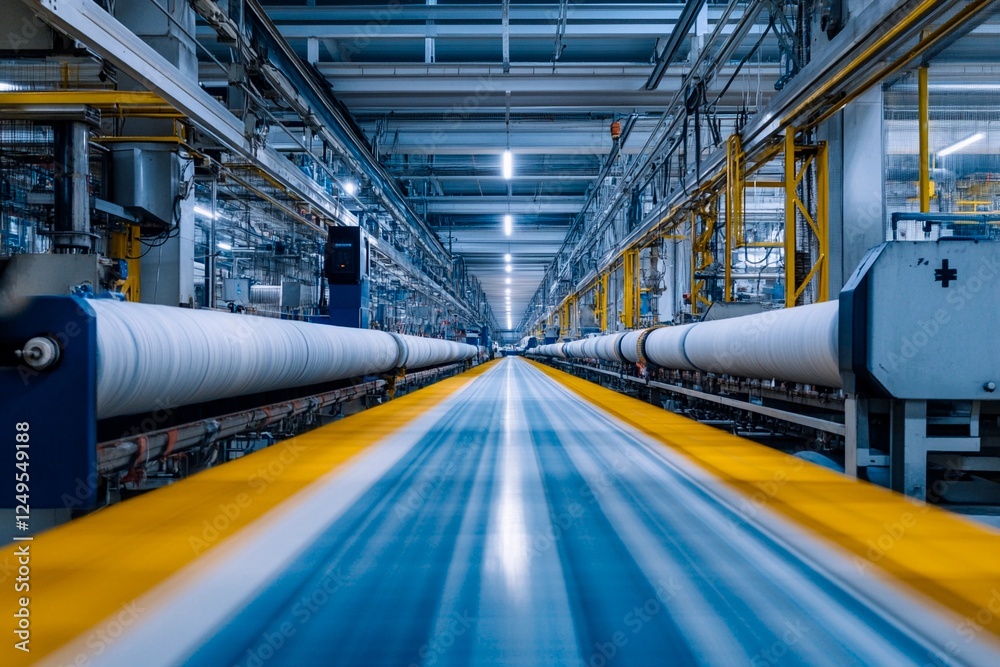 Obraz premium Industrial machinery in motion showcases efficiency within a textile factory