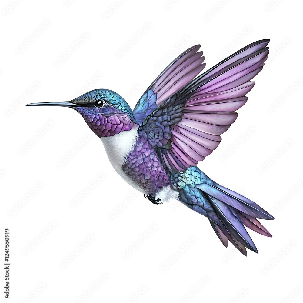 hummingbird in flight with purple color isolated on white background PNG.AI GENERATED hummingbird in flight with purple color isolated on white background PNG.AI GENERATED
