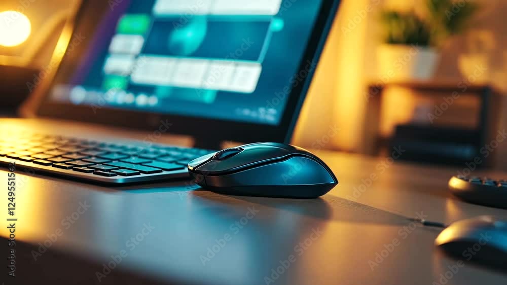 Close-up of a sleek computer mouse beside a keyboard