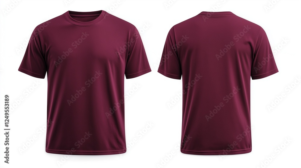 a blank plain burgundy cotton t-shirt, mock up