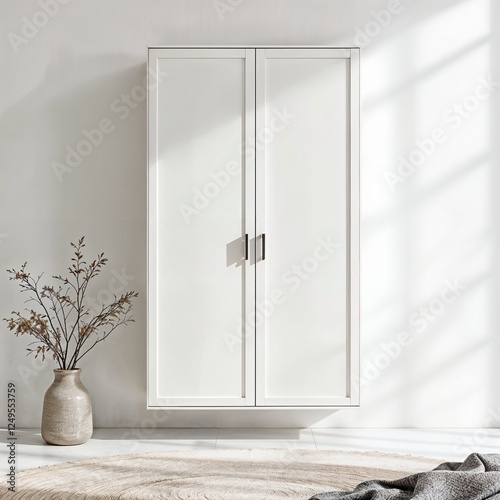 3D Wardrobe Model, Modern Closet Mockup, Minimalist Storage Design, High-Resolution Digital Render on White Background