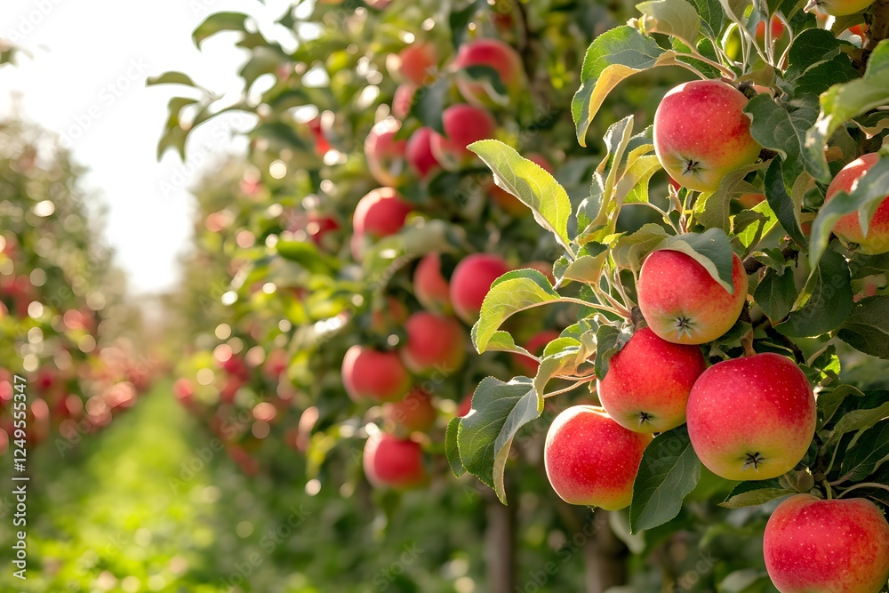 Orchard ripe red apples harvest sunlight rows (1) Orchard ripe red apples harvest sunlight rows (1)