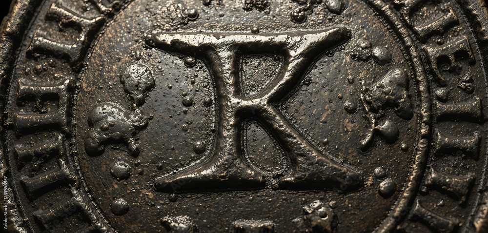 Extreme close-up of a medieval coin’s embossed details, 8K resolution, showcasing rich metallic textures, aged patina, and soft shadows. Extreme close-up of a medieval coin’s embossed details, 8K resolution, showcasing rich metallic textures, aged patina, and soft shadows.