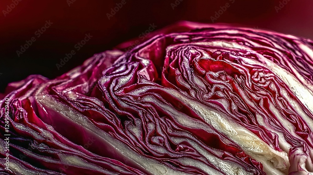 Obraz premium A close-up of a red cabbage with a white stripe at the end of the cabbage