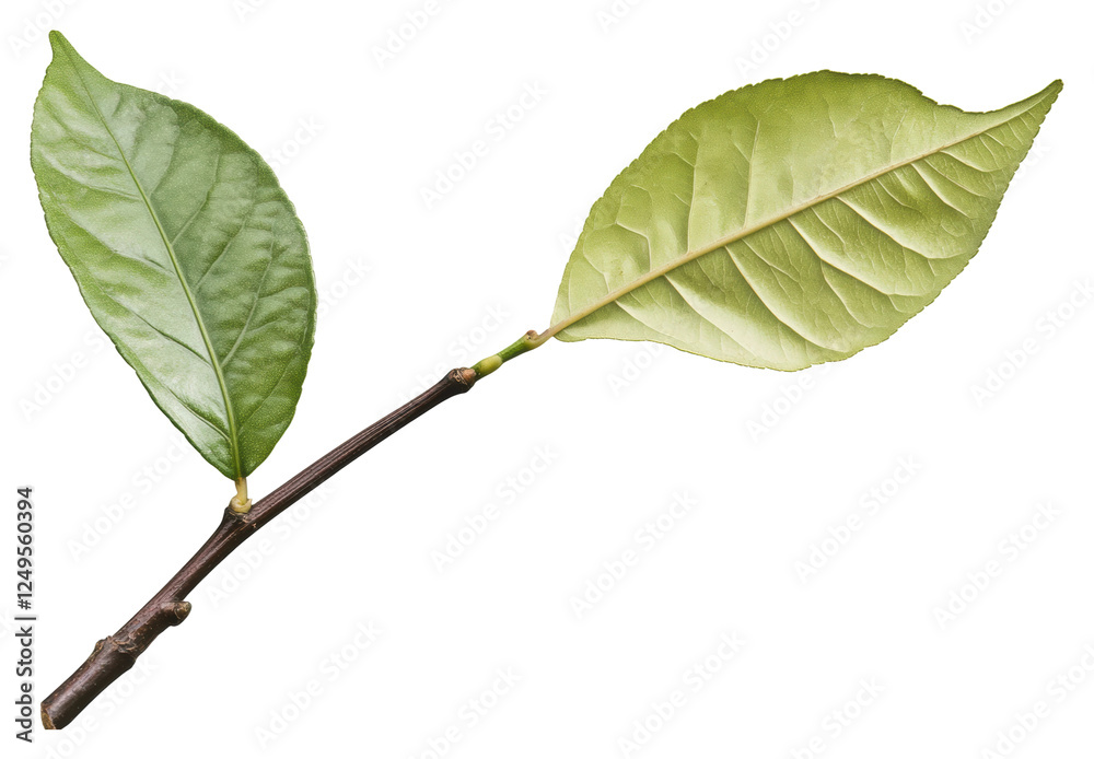 Fototapeta premium Two green leaves on a white background