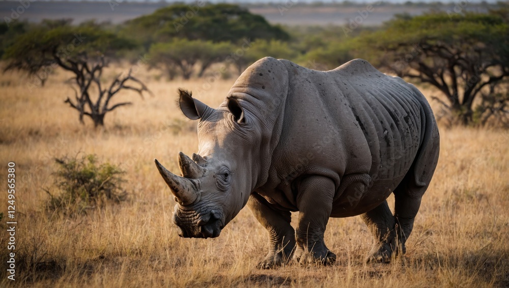Obraz premium View of a rhino in the African savannah