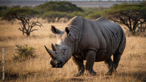 View of a rhino in the African savannah photo