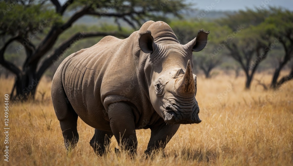 Obraz premium View of a rhino in the African savannah