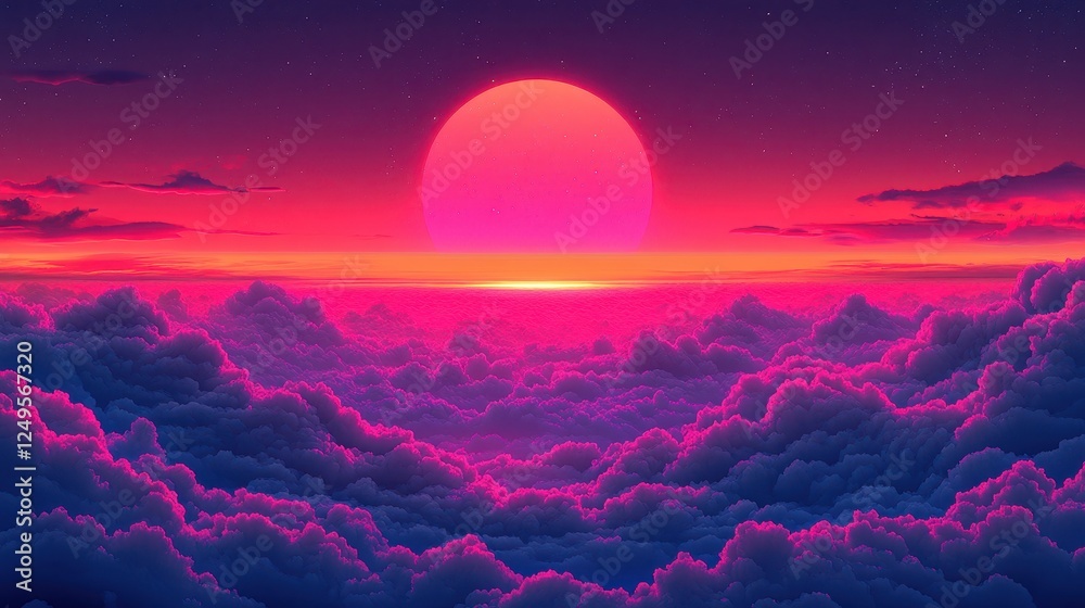Pink sunset above cloudscape; aerial view Pink sunset above cloudscape; aerial view
