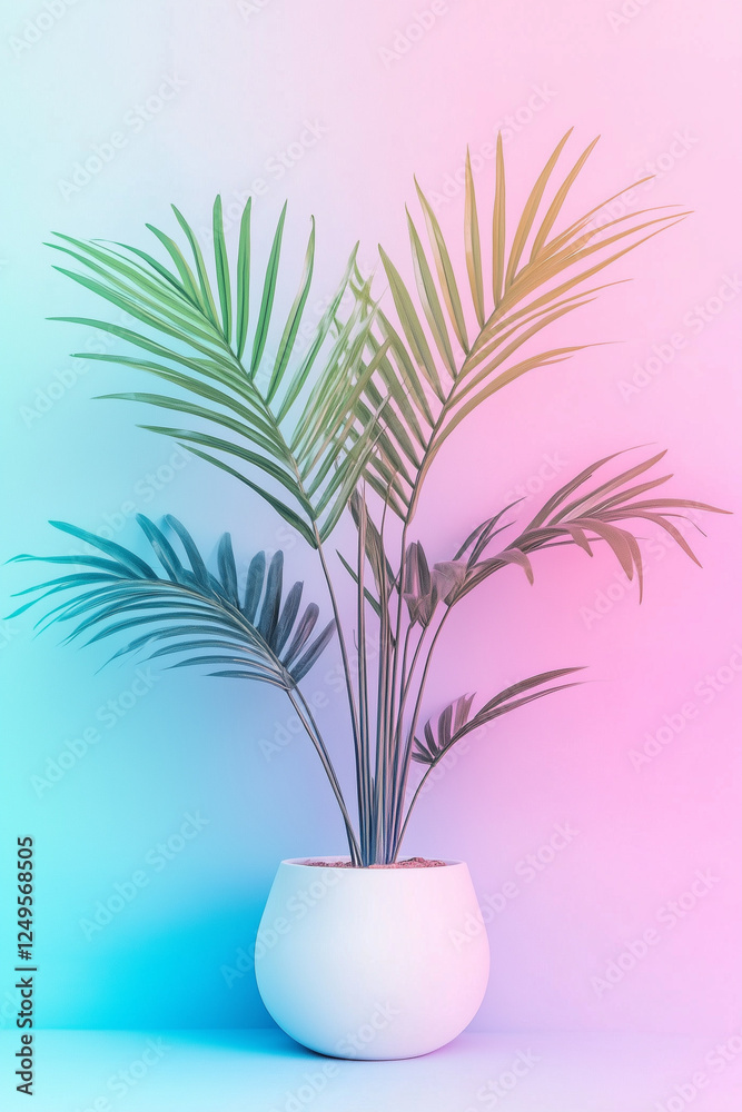 A stylish indoor plant with lush green leaves in a minimalistic white pot, set against a vibrant gradient background. Perfect for modern home decor, interior design, and nature-inspired aesthetics A stylish indoor plant with lush green leaves in a minimalistic white pot, set against a vibrant gradient background. Perfect for modern home decor, interior design, and nature-inspired aesthetics