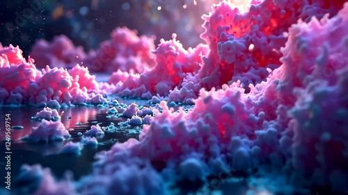 Refreshing Video Of Abstract Fluid Watery Splashes With Gentle Ripples And Flowing Forms, Evoking A Sense Of Calm And Elegant Beauty. Camera flys through waves.