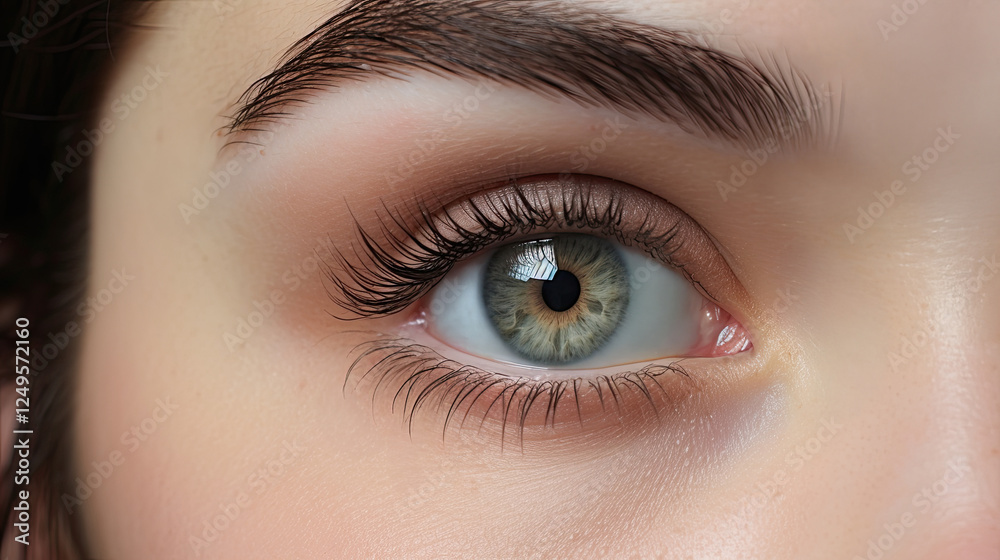 Green woman eye close-up. Eyebrow and eyelash beauty treatments. Natural makeup. Green woman eye close-up. Eyebrow and eyelash beauty treatments. Natural makeup.