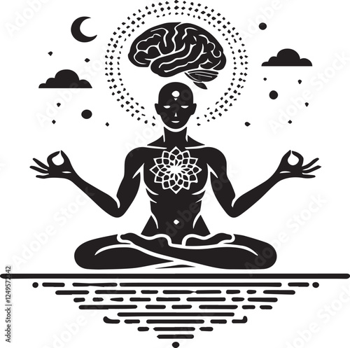 Meditation body chakras concept symbols silhouette vector design