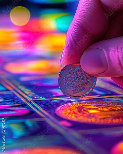 Close-up of hand scratching a lottery ticket with a coin