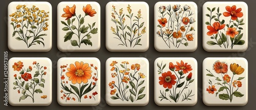 A collection of floral illustrations arranged in a grid.