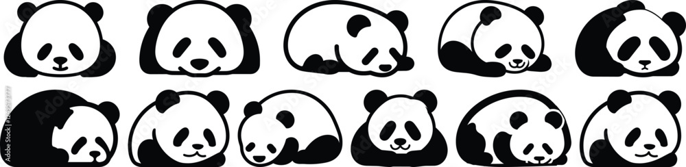 Panda silhouette set vector design big pack of animal illustration and icon Panda silhouette set vector design big pack of animal illustration and icon