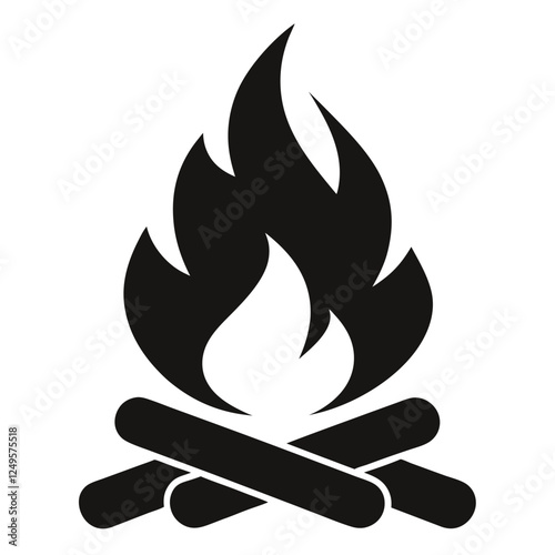 A campfire icon with flames and logs black silhouette vector.