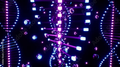VJ Loops of Flickering Neon Lights DNA Structure