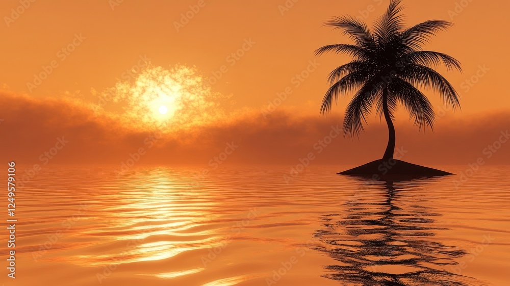 Sunset reflection with palm tree silhouette over rippling water tropical beach nature photography peaceful scene Sunset reflection with palm tree silhouette over rippling water tropical beach nature photography peaceful scene