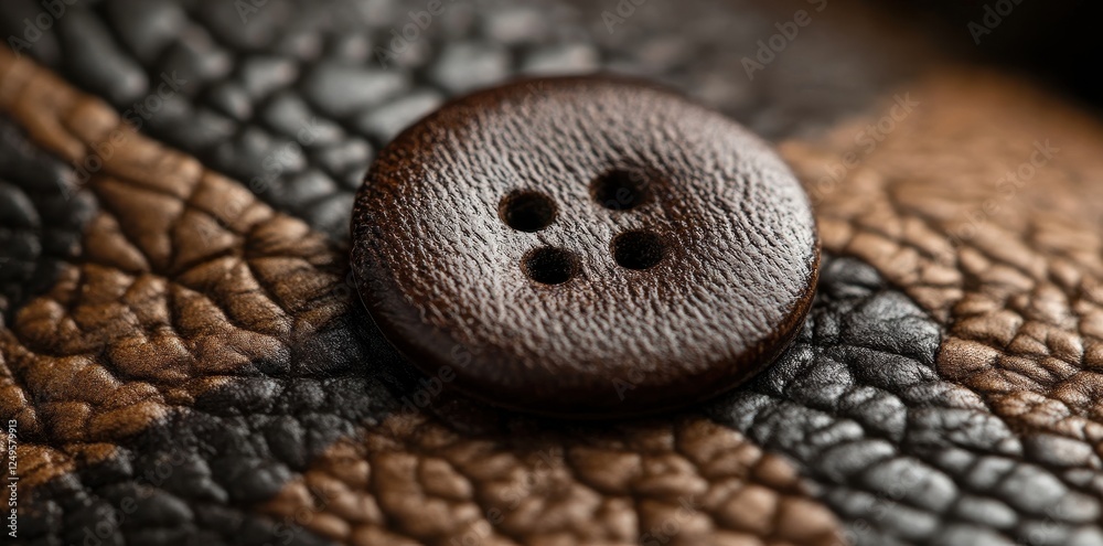 Fototapeta premium Close up of a brown button on textured material