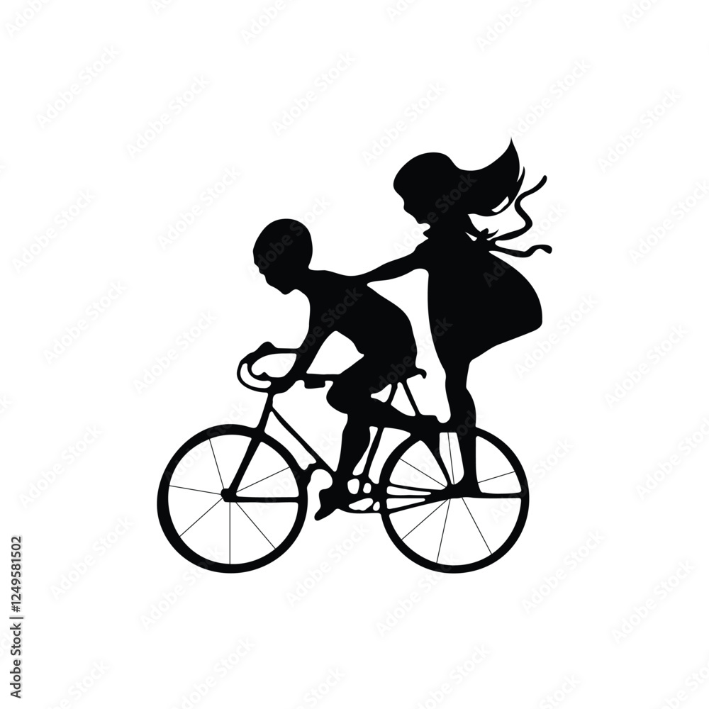Silhouette of Kids Riding Bicycle Together. Silhouette of Kids Riding Bicycle Together.
