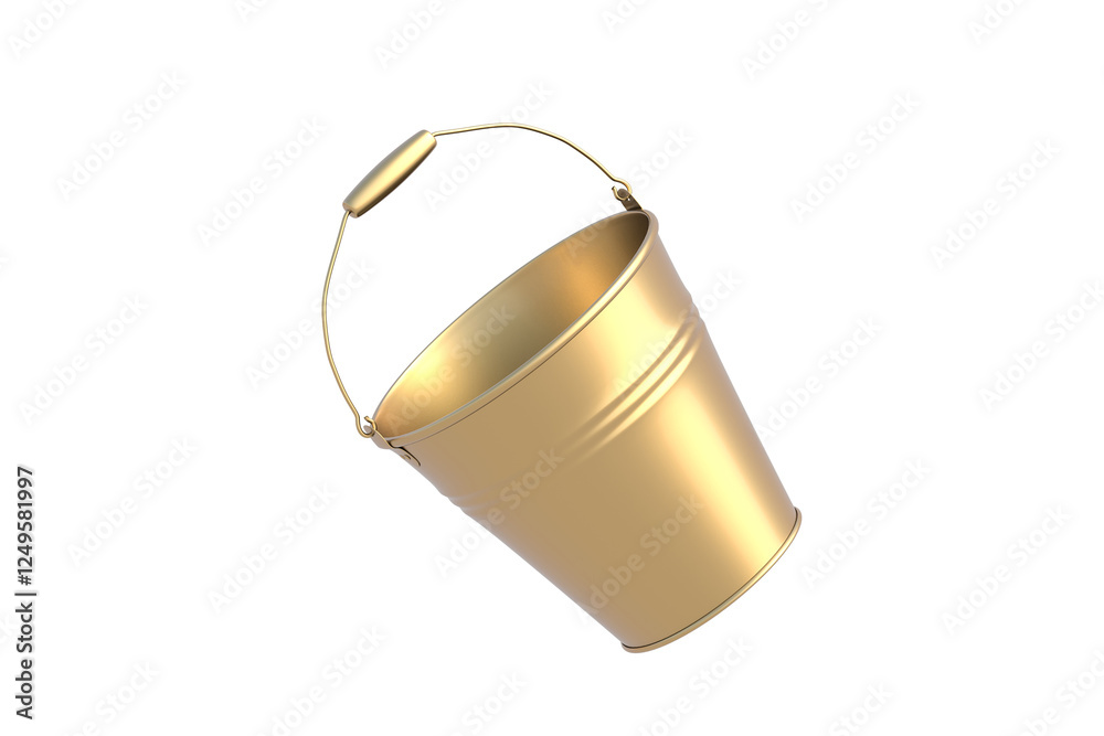 Golden metal bucket isolated on white background. 3d render