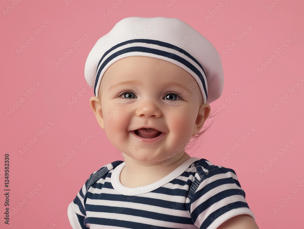 studio portrait of baby wearing sailor costume isolated on pink background studio portrait of baby wearing sailor costume isolated on pink background