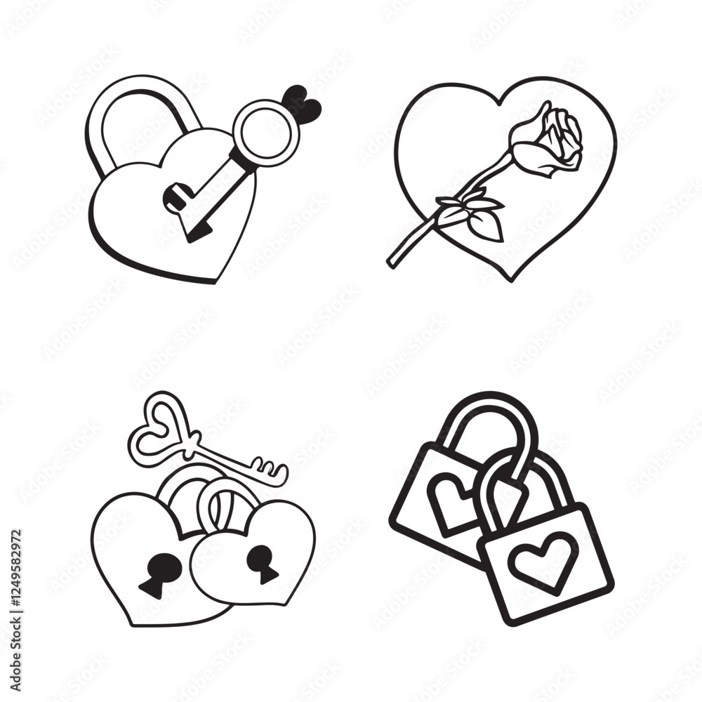 Heart Lock and Key Vector Love Symbols Illustration. Heart Lock and Key Vector Love Symbols Illustration.