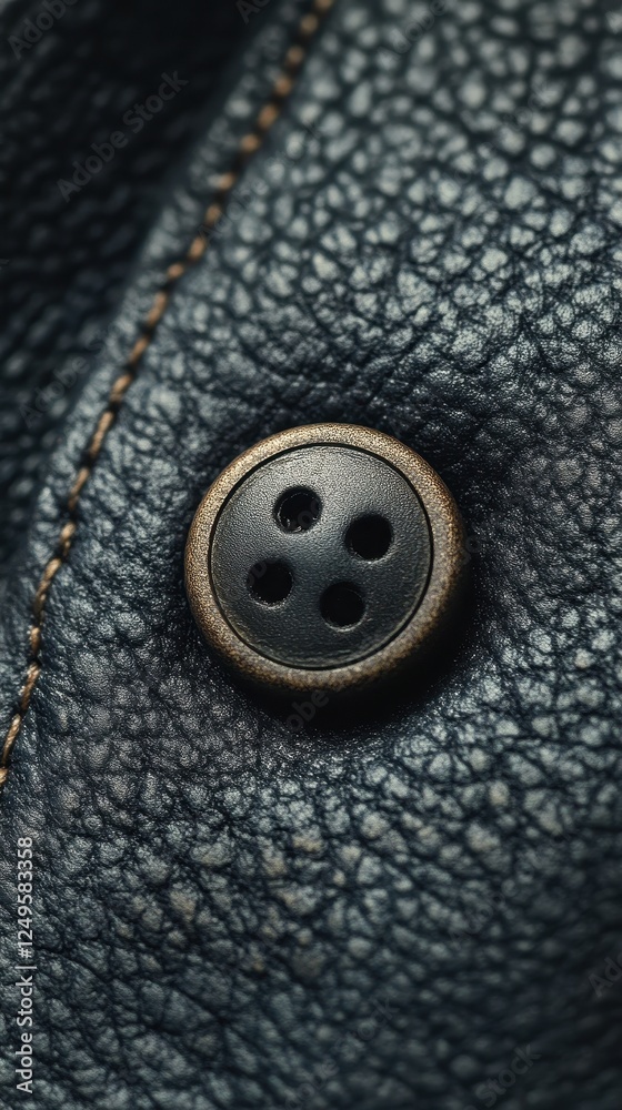 A close up of a button on a leather garment A close up of a button on a leather garment