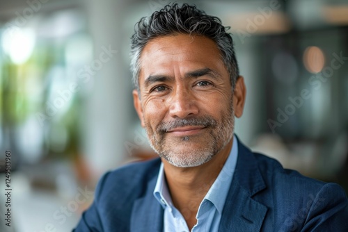 Confident middle-aged man in a blue blazer smiles gently at the camera.