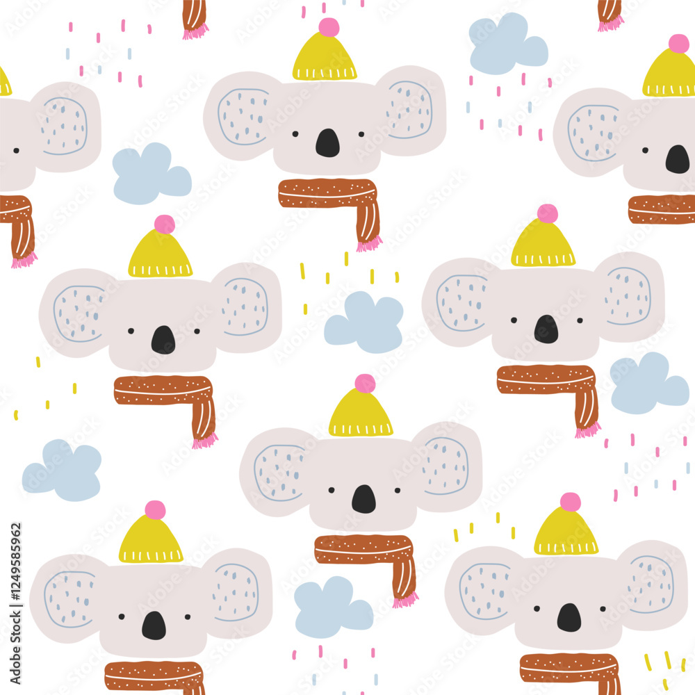 custom made wallpaper toronto digitalFunny cartoon koala and clouds seamless pattern. Childish simple print. Vector hand drawn illustration.