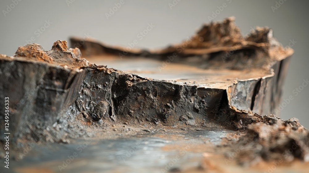 Close up shows rusted and deteriorated metal edge detail Close up shows rusted and deteriorated metal edge detail