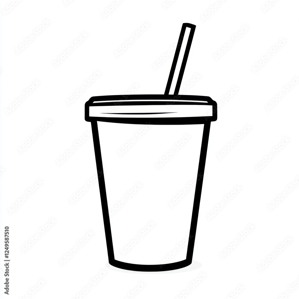 Soda cup with straw, drink, refreshment, white background, menu illustration Soda cup with straw, drink, refreshment, white background, menu illustration