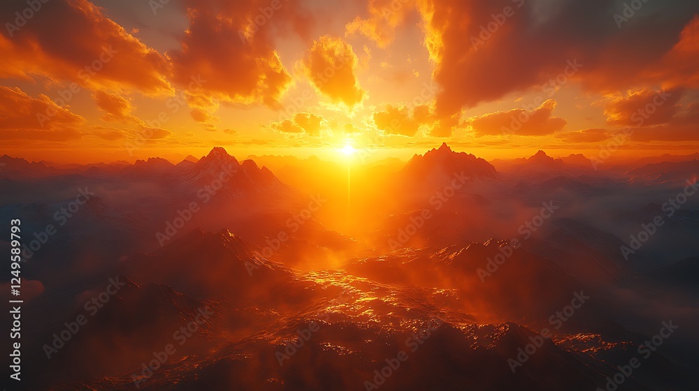 Fototapeta premium Golden mountain sunrise scenic view Image