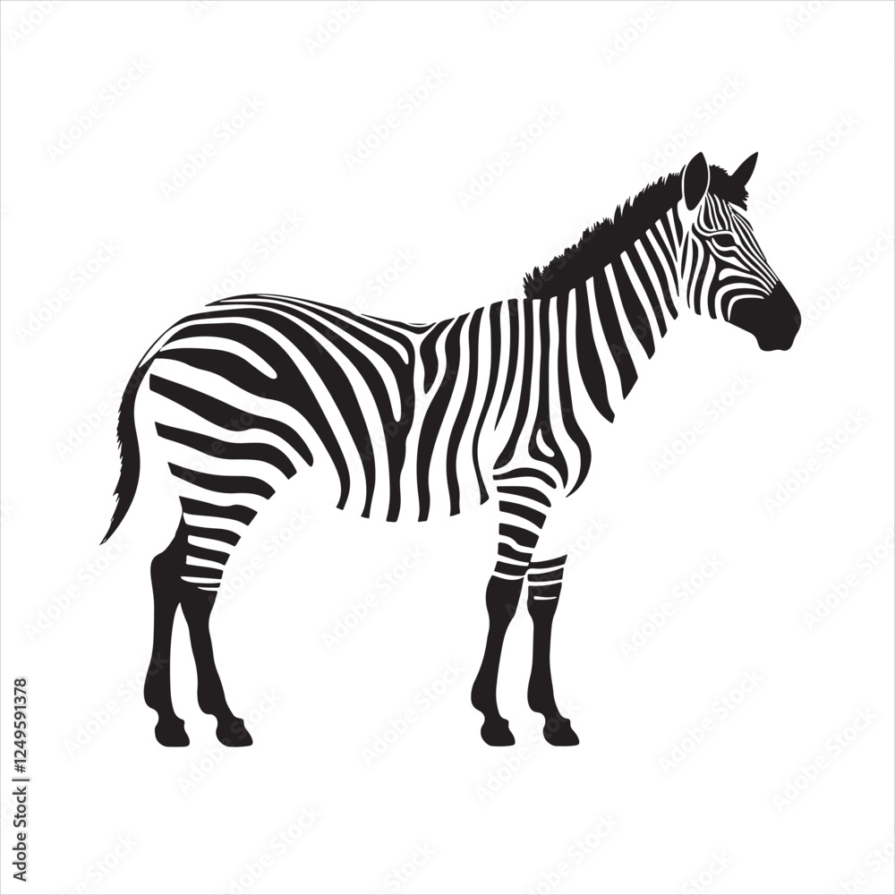 Fototapeta premium Minimalist Zebra Side View Illustration with Black Outline