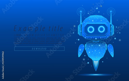 Abstract 3D digital AI robot floating. Technology innovation background. Blue polygonal futuristic assistant robot. Low poly technology background