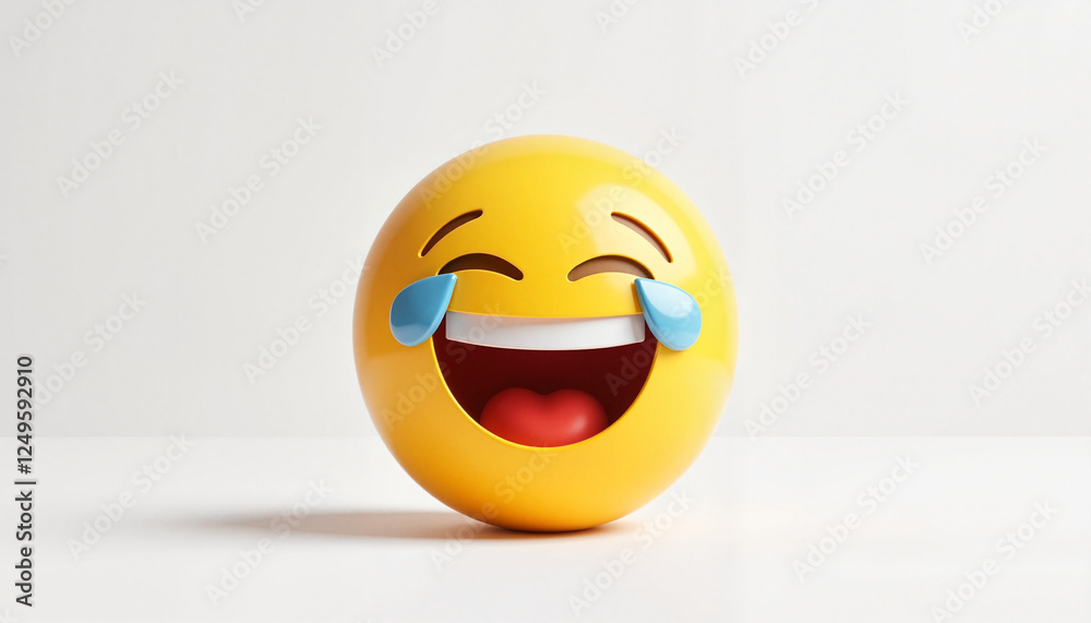 Cheerful laughing emoji expressing joy, minimalist design