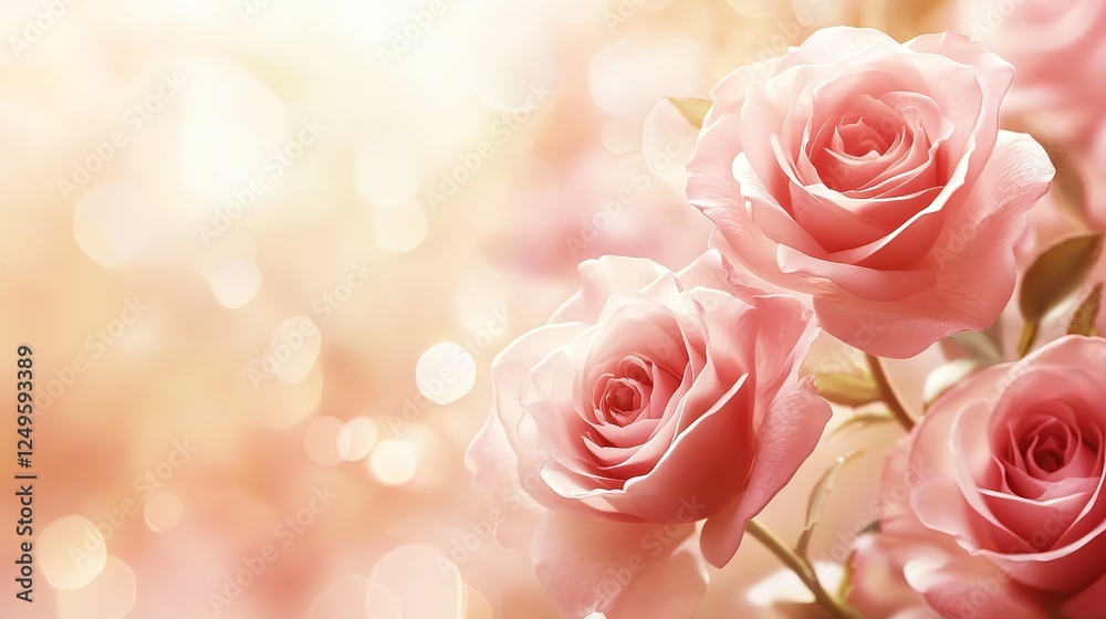 beautiful pink rose flower bouquet background with dazzling light and bokeh, dreamy atmosphere beautiful pink rose flower bouquet background with dazzling light and bokeh, dreamy atmosphere