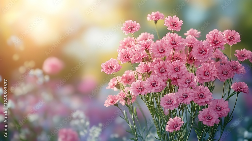 Obraz premium beautiful pink daisy flower background with dazzling light and bokeh, dreamy atmosphere