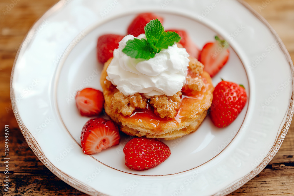 Delicious strawberry tart topped with fresh strawberries and whipped cream, placed on a rustic wooden background. Perfect dessert for summer and special occasions Delicious strawberry tart topped with fresh strawberries and whipped cream, placed on a rustic wooden background. Perfect dessert for summer and special occasions