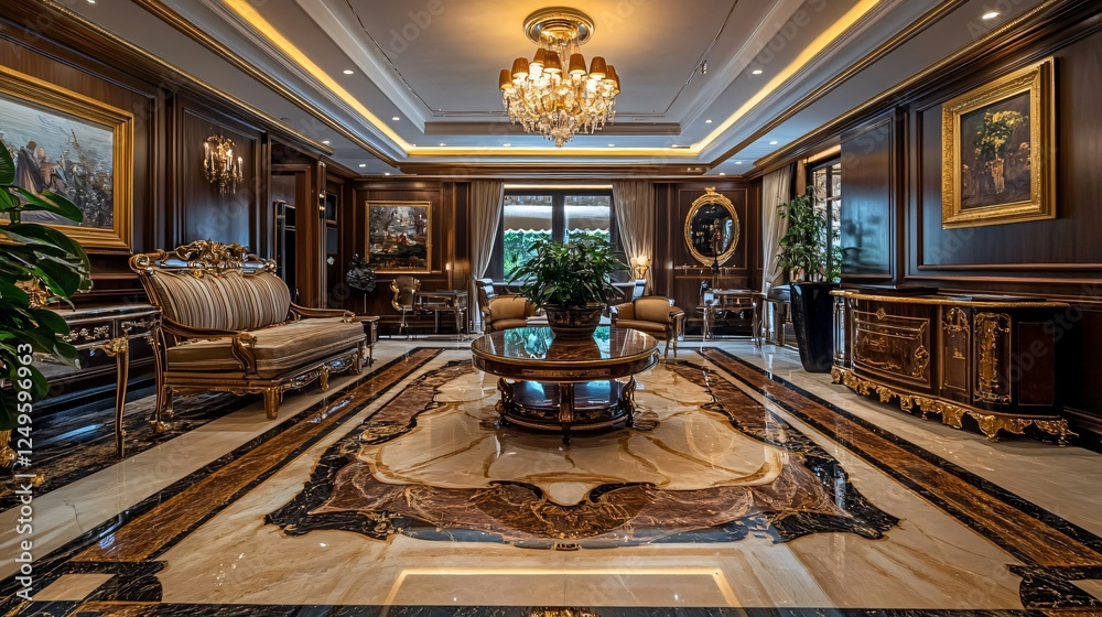 Obraz premium Luxurious Living Room Interior Design with Classic Furniture and Marble Flooring