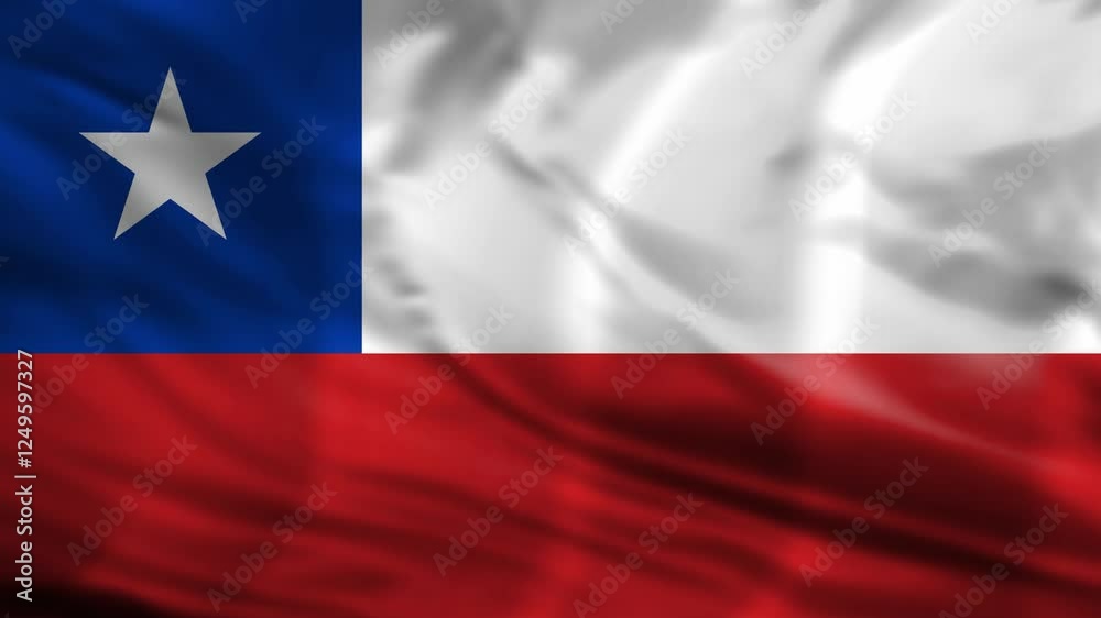 Chile national flag footage. Chilean waving country flag on wind in 4K.