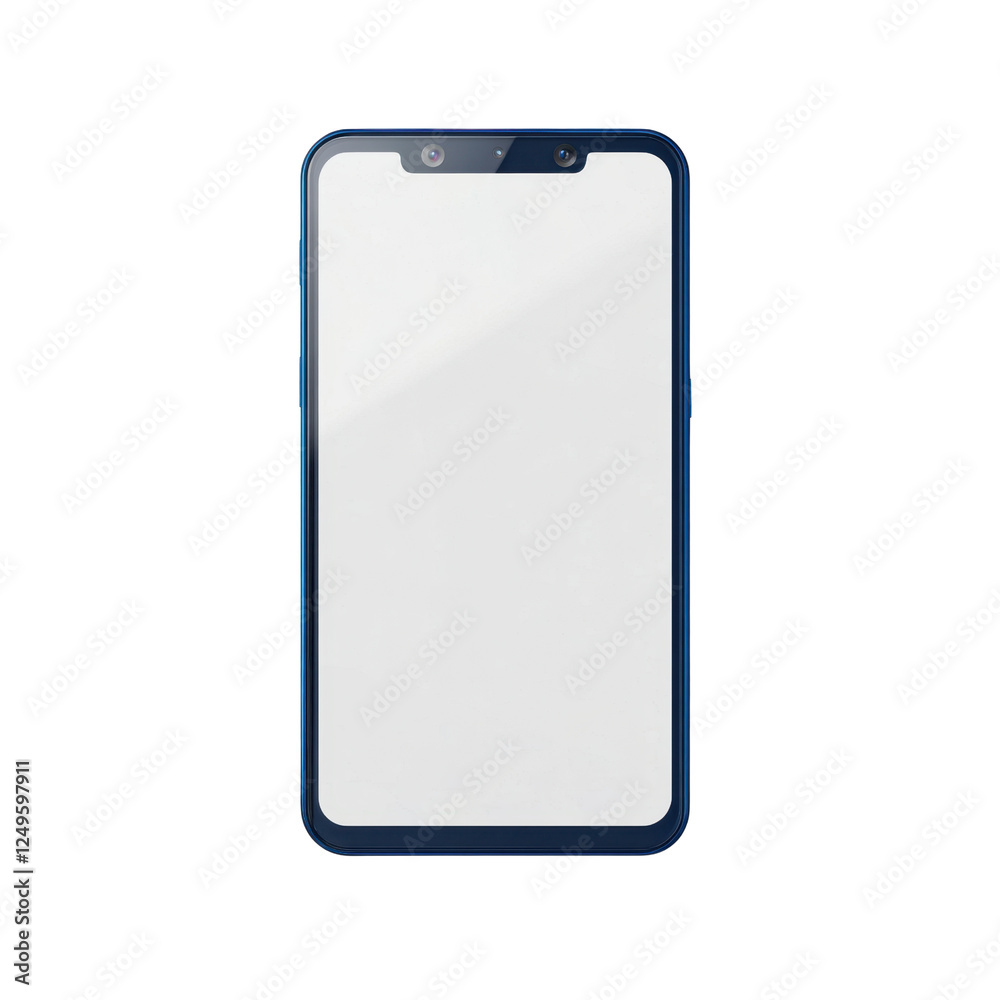 A sleek, blue-framed smartphone featuring a blank screen, designed for modern communication and connectivity, isolated on transparent background, png A sleek, blue-framed smartphone featuring a blank screen, designed for modern communication and connectivity, isolated on transparent background, png